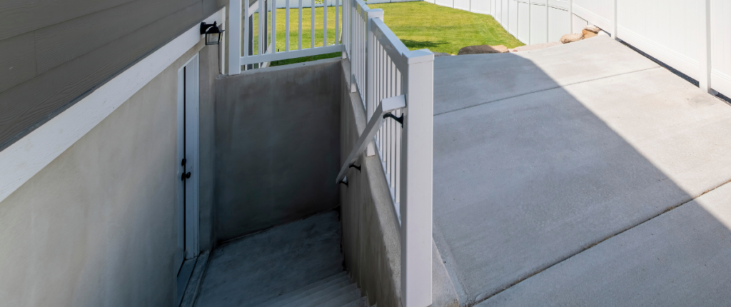 concrete stairs leading into a basement